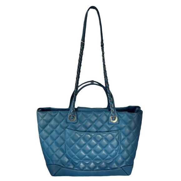 Chanel Easy Shopping Quilted Lambskin Handbag Blue - Picture 1 of 16